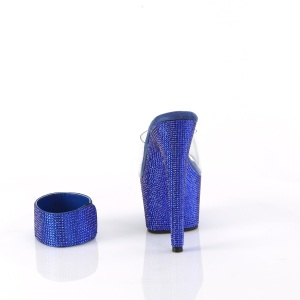 Blue 18 cm 712RS pleaser high heels with ankle cuff rhinestone platform