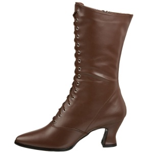 Brown 7 cm VICTORIAN-120 Lace Up Ankle Calf Women Boots