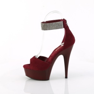 Burgundy 15 cm DELIGHT-625 pleaser high heels with ankle straps