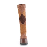 Ecopelle tacco spesso hippie 13 cm CAMEL-280 plateau stivali con tacco chunky marrone