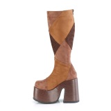 Ecopelle tacco spesso hippie 13 cm CAMEL-280 plateau stivali con tacco chunky marrone