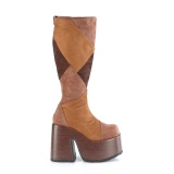 Ecopelle tacco spesso hippie 13 cm CAMEL-280 plateau stivali con tacco chunky marrone