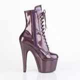 Eggplant glitter 18 cm plateau stivaletti tacco alto donna