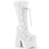 Faux fur trim goth 13 cm womens gothic chunky platform boots white