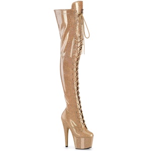 Glitter 18 cm ADORE-3020GP Golden thigh high boots with laces high heels