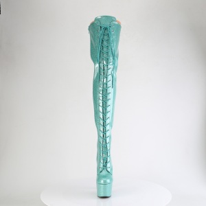 Glitter 18 cm ADORE-3020GP Green thigh high boots with laces high heels