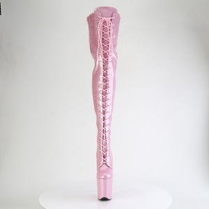 Glitter 20 cm FLAMINGO-3020GP Rose thigh high boots with laces high heels