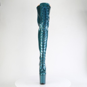 Glitter 20 cm FLAMINGO-3020GP Teal thigh high boots with laces high heels