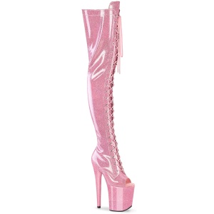 Glitter 20 cm PEEP TOE Rose thigh high boots with laces high heels