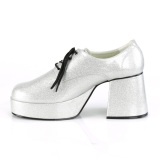 Glitter JAZZ-02G pimp shoes 70s mens disco platform shoes lace-up silver