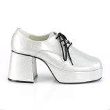 Glitter JAZZ-02G pimp shoes 70s mens disco platform shoes lace-up silver