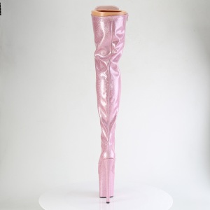 Glitter Rosa 20 cm FLAMINGO-3020GP stivali sopra il ginocchio tacco alto con lacci