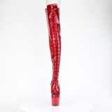 Glitter rosso 18 cm PEEP TOE stivali sopra il ginocchio tacco alto con lacci