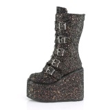 Glitterate 14 cm SWING-G platform stivali al polpaccio donna con fibbia nere