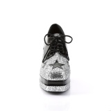 Glitterate GLAMROCK-02 pimp scarpe da magnaccia 70 disco scarpa plateau uomo argento