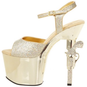 Gold 18 cm Pleaser REVOLVER-709G High Heels Chrome Platform