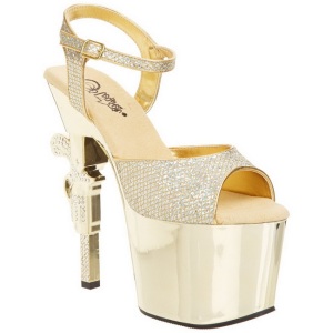 Gold 18 cm Pleaser REVOLVER-709G High Heels Chrome Platform