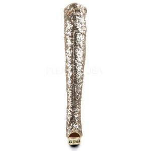 Gold Sequins 15 cm PLEASER BLONDIE-R-3011 Platform Over Knee Boots