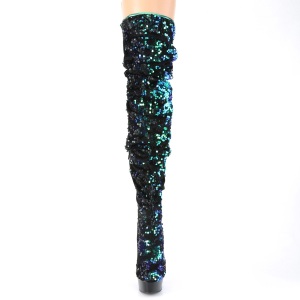 Green Sequins 15 cm DELIGHT-3004 Pleaser Overknee Boots