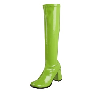 Green boots block heel 7,5 cm - 70s years style hippie disco gogo under kneeboots patent leather