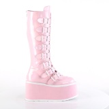 Hologram 9 cm DAMNED-318 emo knee high women boots platform with buckles rose