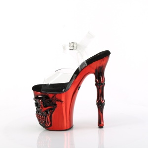 LED Skull platform 20 cm pleaser high heels transparent - red