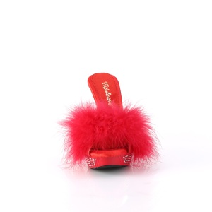 Leatherette 11,5 cm ELEGANT-401F Red mules high heels with marabou feathers