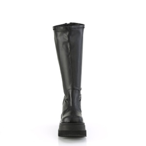 Leatherette 11,5 cm stretch platform boots with wide calf