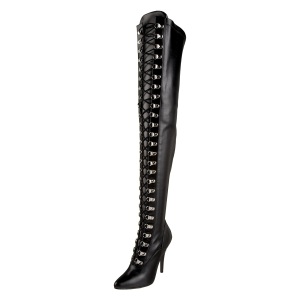 Leatherette 13 cm SEDUCE-3024 Black overknee boots with laces