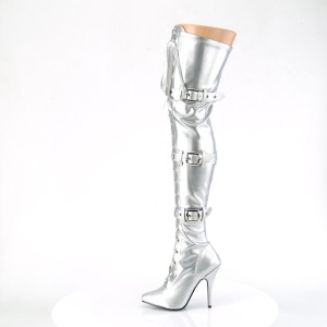 Leatherette 13 cm SEDUCE-3028 Silver overknee boots with laces