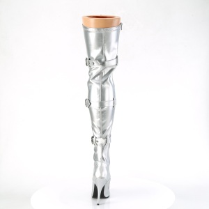 Leatherette 13 cm SEDUCE-3028 Silver overknee boots with laces