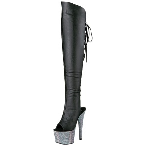 Leatherette 18 cm BEJEWELED-DM-7 Thigh High Boots Rhinestone Platform