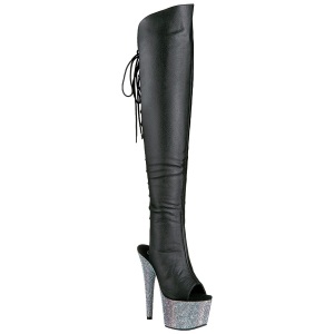 Leatherette 18 cm BEJEWELED-DM-7 Thigh High Boots Rhinestone Platform