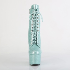 Mint green glitter 18 cm high heels ankle boots platform