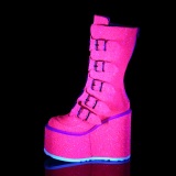 Neon 14 cm SWING-G emo calf-high women boots platform with buckles rose