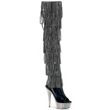 Nero 15 cm pole dance exotic stivali overknee con frange strass