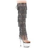 Nero 18 cm pole dance exotic stivali overknee con frange strass