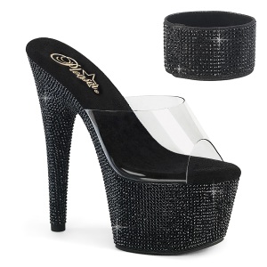 Nero strass 18 cm BEJEWELED-712RS Sandali piattaforma con polsino alla caviglia