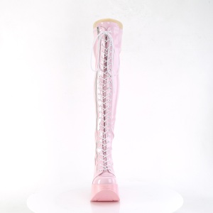 Ologramma 13 cm DYNAMITE-300 plateau zeppa stivali alti con tacco rosa