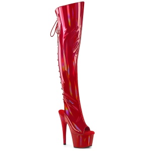 Ologramma 18 cm ADORE-3019HWR punta aperta stivali alti alla coscia con stringati rosso