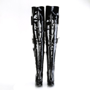 Patent 13 cm SEDUCE-3019 high heeled thigh high boots with buckles