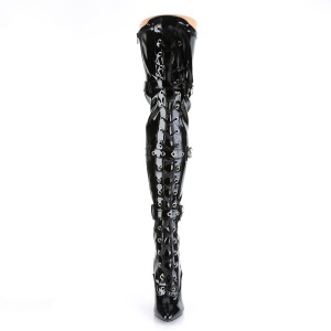 Patent 13 cm SEDUCE-3028 Black overknee boots with laces