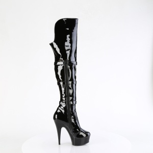 Patent 15 cm DELIGHT-3018 high heeled thigh high boots with buckles black