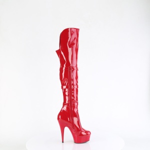 Patent 15 cm DELIGHT-3018 high heeled thigh high boots with buckles red