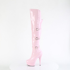 Patent 15 cm DELIGHT-3018 high heeled thigh high boots with buckles rose