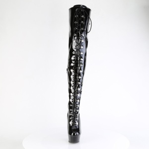 Patent 15 cm DELIGHT-3022 Black overknee boots with laces