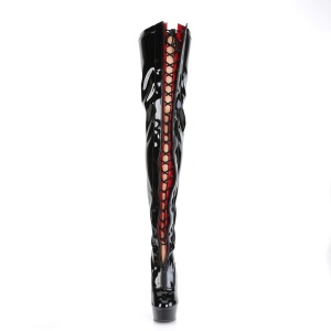 Patent 15 cm DELIGHT-3027 Black overknee boots with laces