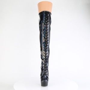 Patent 15 cm DELIGHT-3029 Black overknee boots with laces