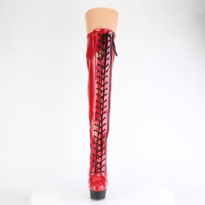 Patent 15 cm DELIGHT-3029 Red overknee boots with laces