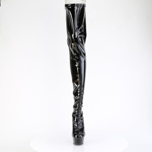 Patent 15 cm DELIGHT-4063 high heeled thigh high boots with lace up